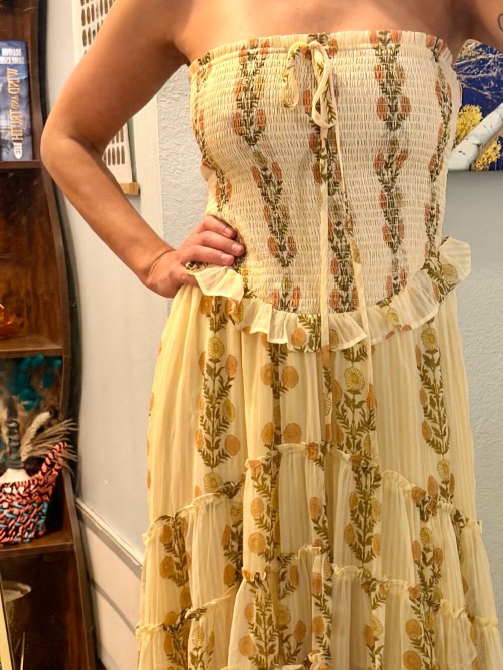 Free People Alejandra Midi Dress Ruched Boho Medium